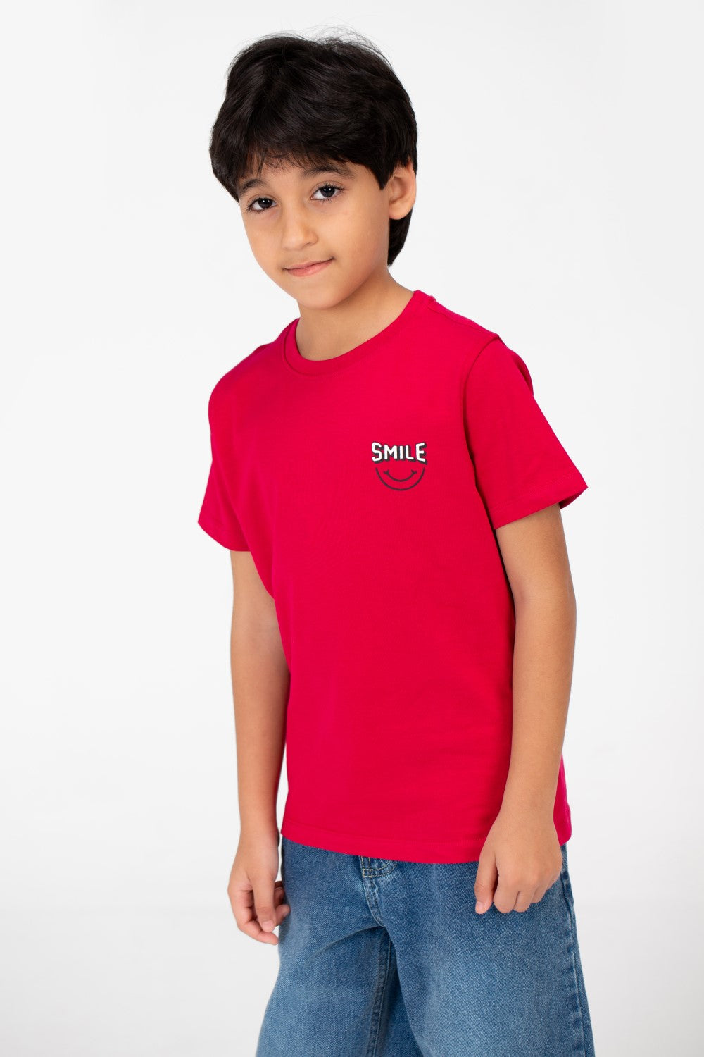 Boy's Smile Face Print Crew Neck T-Shirt