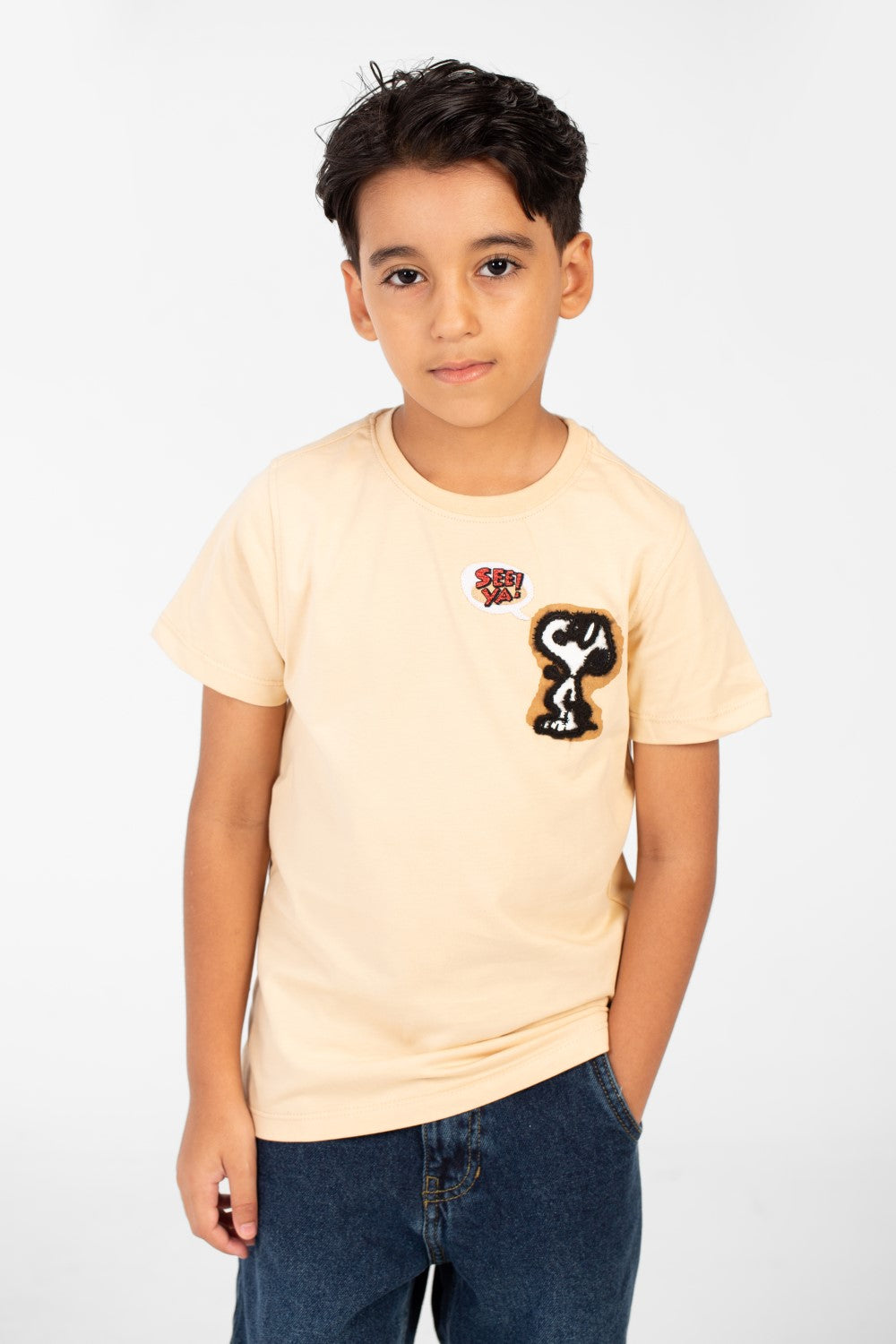 تي شيرت طماطم صيفي للأولاد بأكمام قصيرة ورقبة دائرية وطبعة أمامية