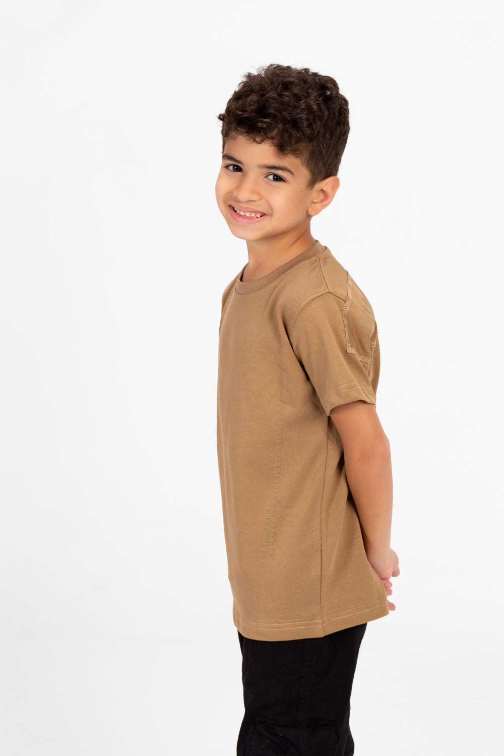 Boy's Crew Neck Basic T-Shirt with Text Print