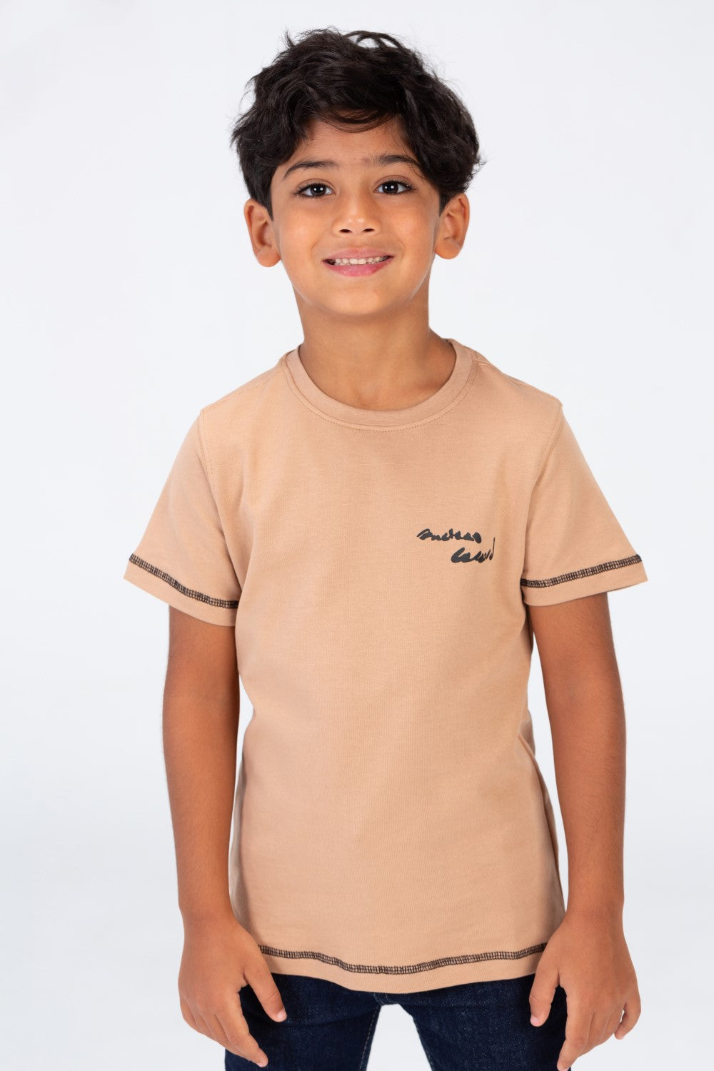 تي شيرت للأولاد بأكمام قصيرة ورقبة دائرية مصنوع من مادة ميلتون الصيفية