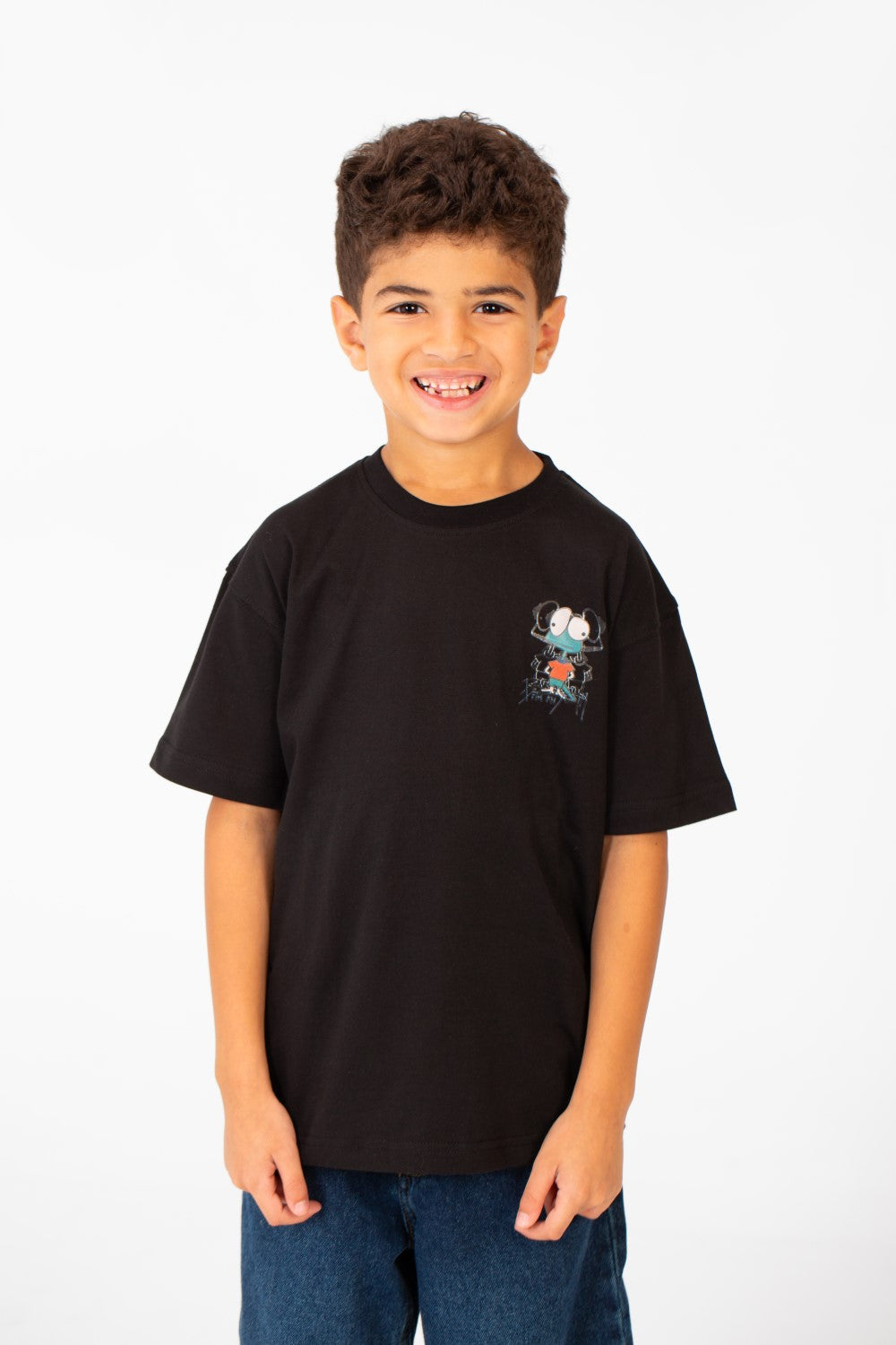 تي شيرت مطبوع كبير الحجم بأكمام قصيرة ورقبة دائرية للأولاد