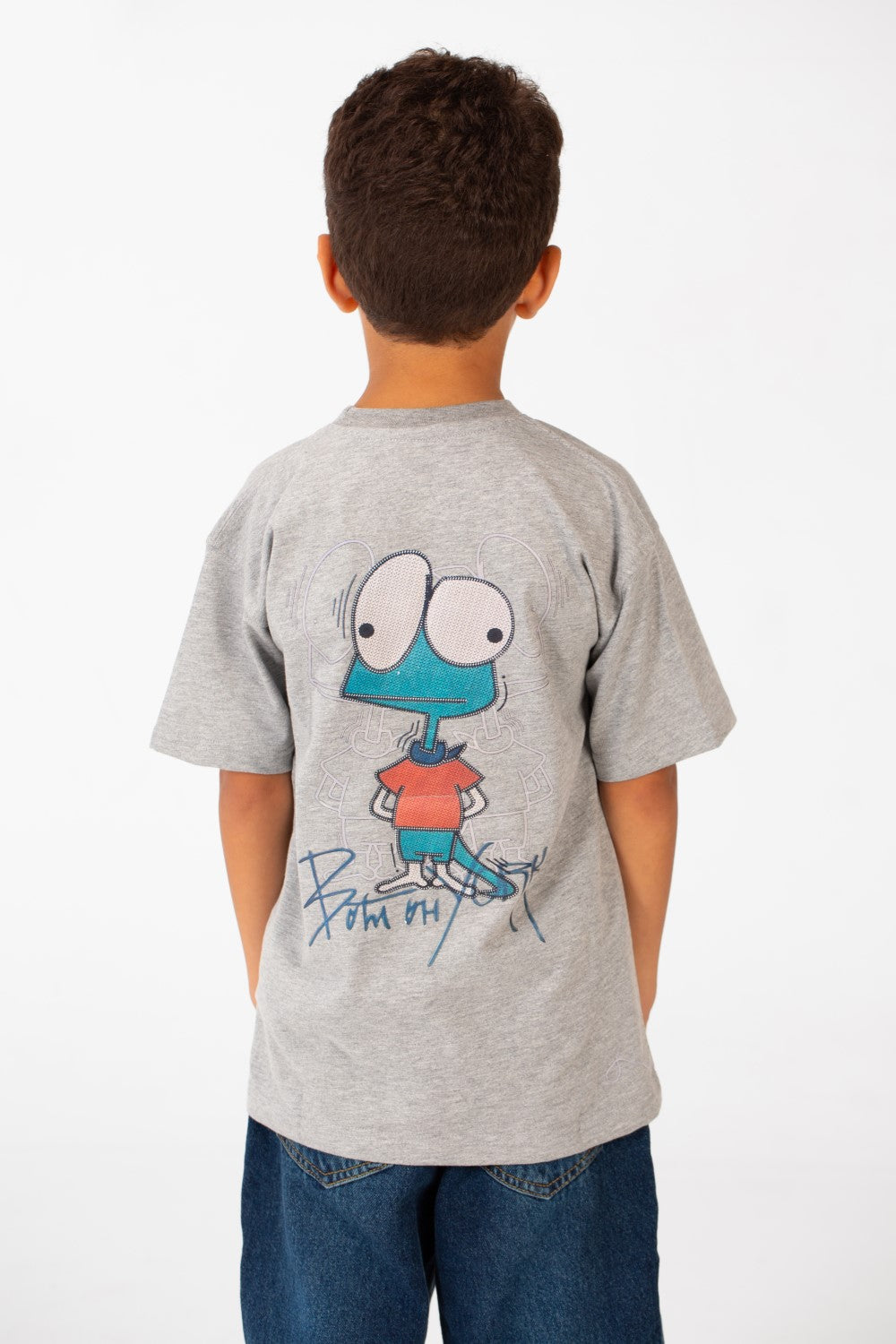 تي شيرت مطبوع كبير الحجم بأكمام قصيرة ورقبة دائرية للأولاد