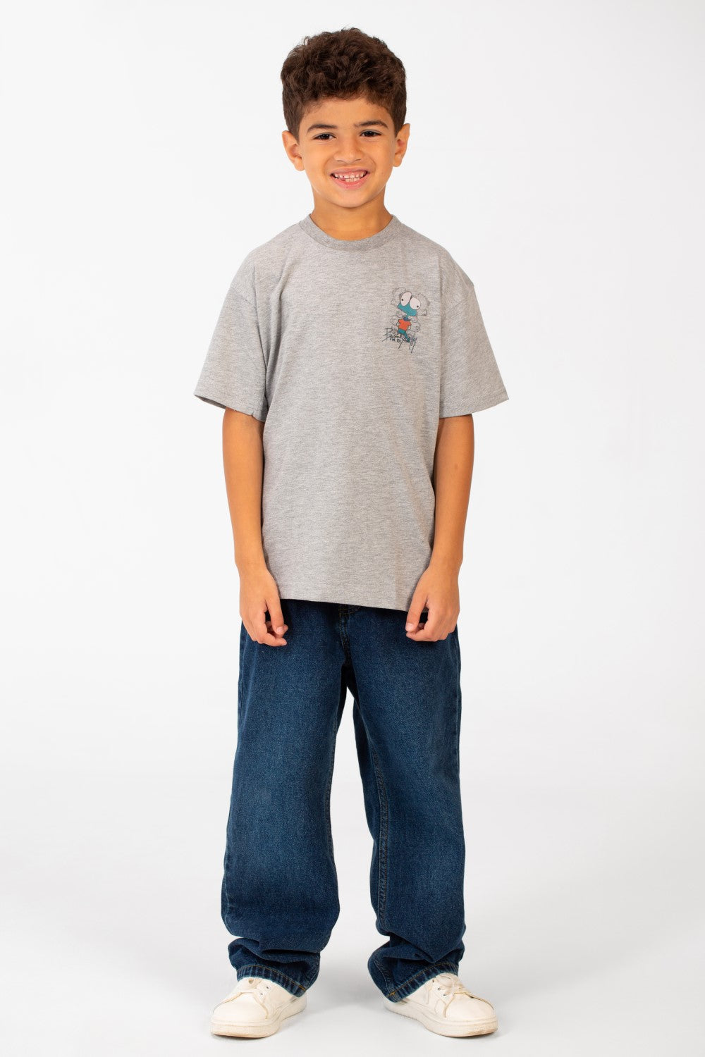 تي شيرت مطبوع كبير الحجم بأكمام قصيرة ورقبة دائرية للأولاد