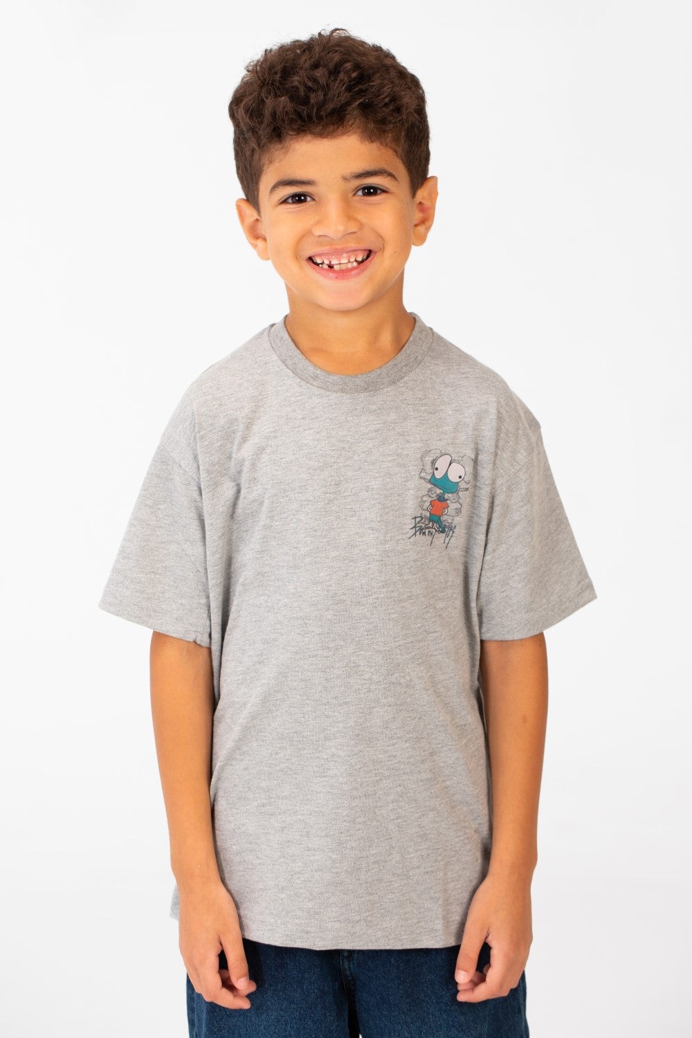 تي شيرت مطبوع كبير الحجم بأكمام قصيرة ورقبة دائرية للأولاد