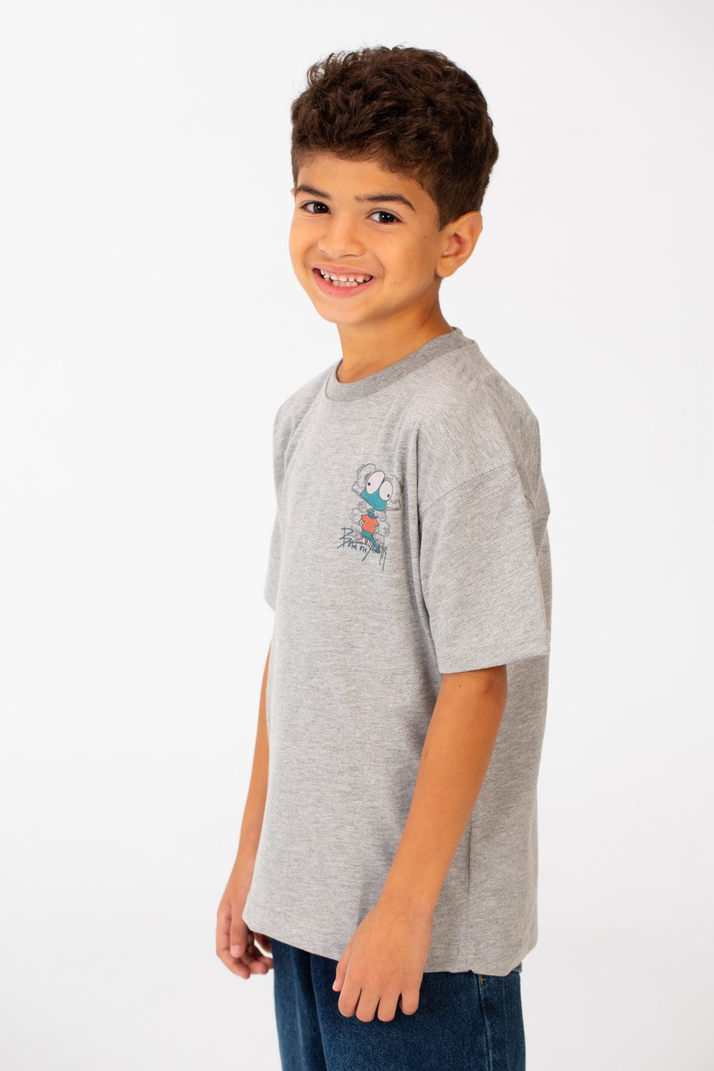 تي شيرت مطبوع كبير الحجم بأكمام قصيرة ورقبة دائرية للأولاد