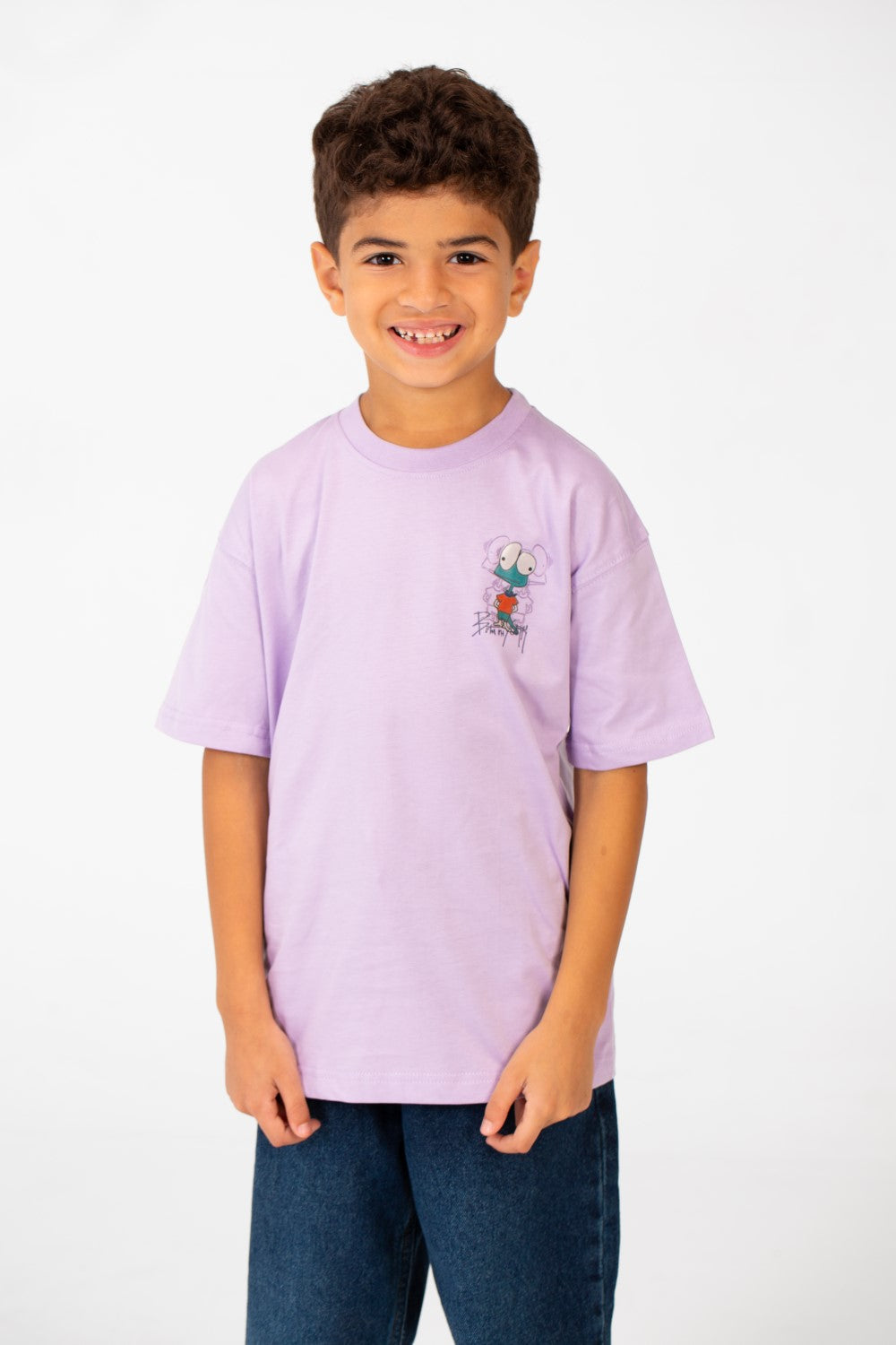 تي شيرت مطبوع كبير الحجم بأكمام قصيرة ورقبة دائرية للأولاد
