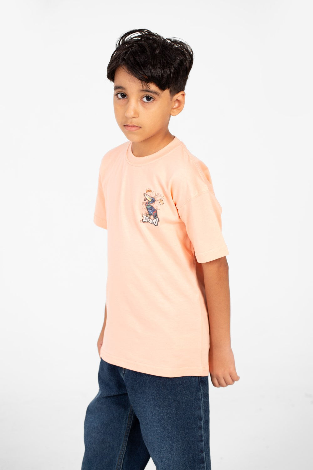 Boy's Oversized Printed Round Neck Half Sleeve Fashion T-Shirt