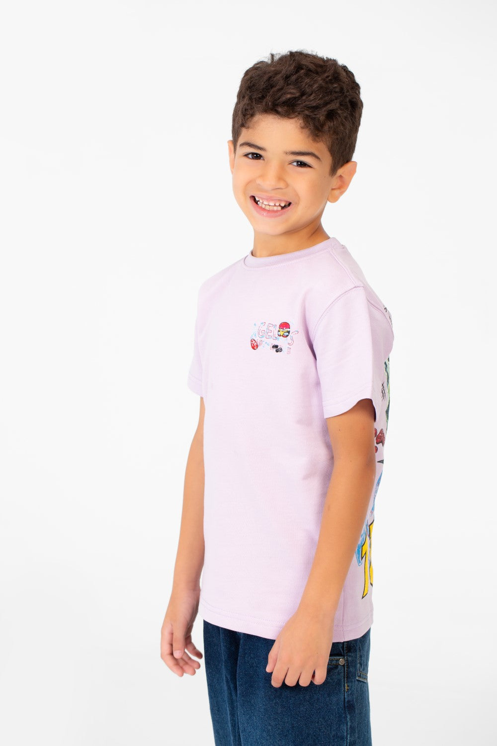 تي شيرت ميلتون عالي الجودة للأولاد بأكمام قصيرة ورقبة دائرية مطبوع عليه شعار ميلتون