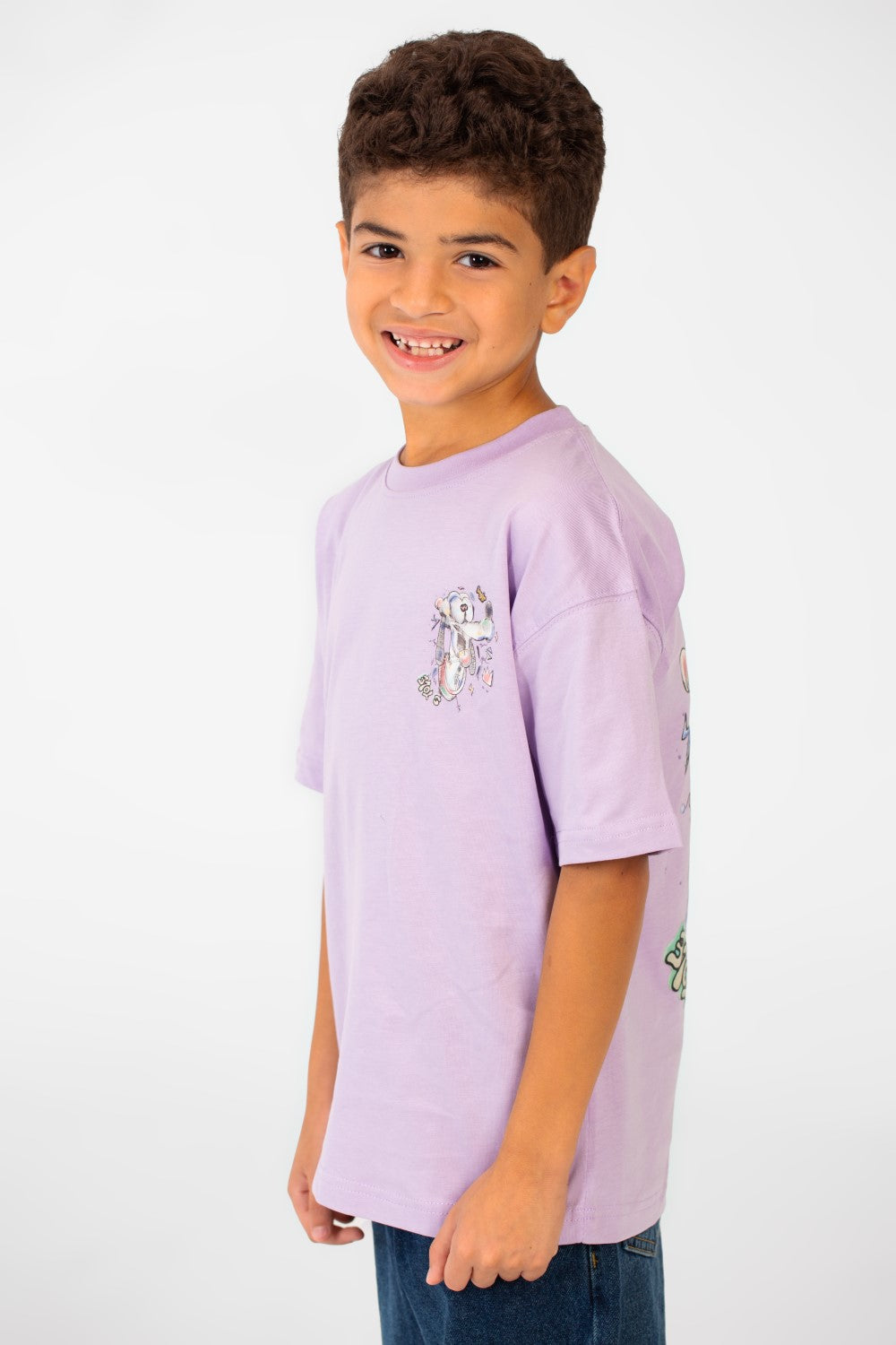 Boy's Oversized Crew Neck Front And Back Print Half Sleeves T-shirt