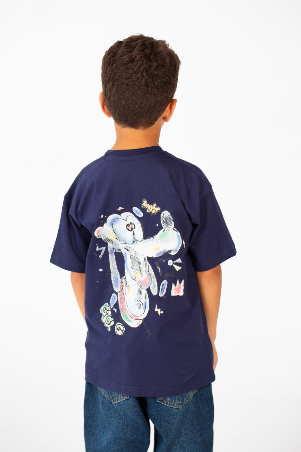 Boy's Oversized Crew Neck Front And Back Print Half Sleeves T-shirt