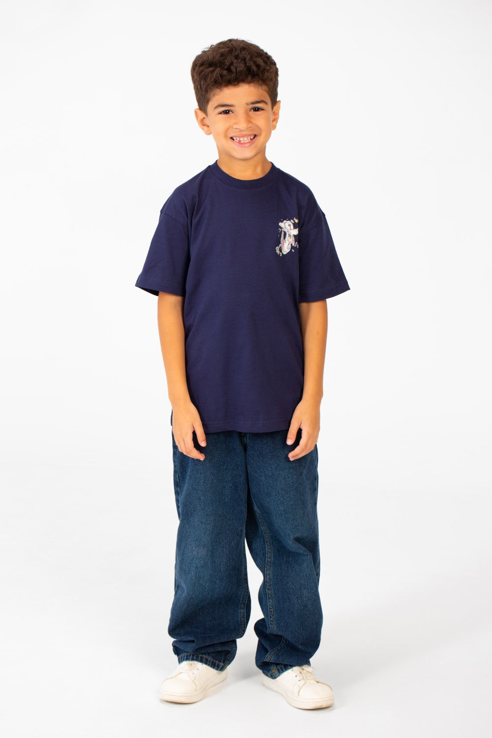 Boy's Oversized Crew Neck Front And Back Print Half Sleeves T-shirt