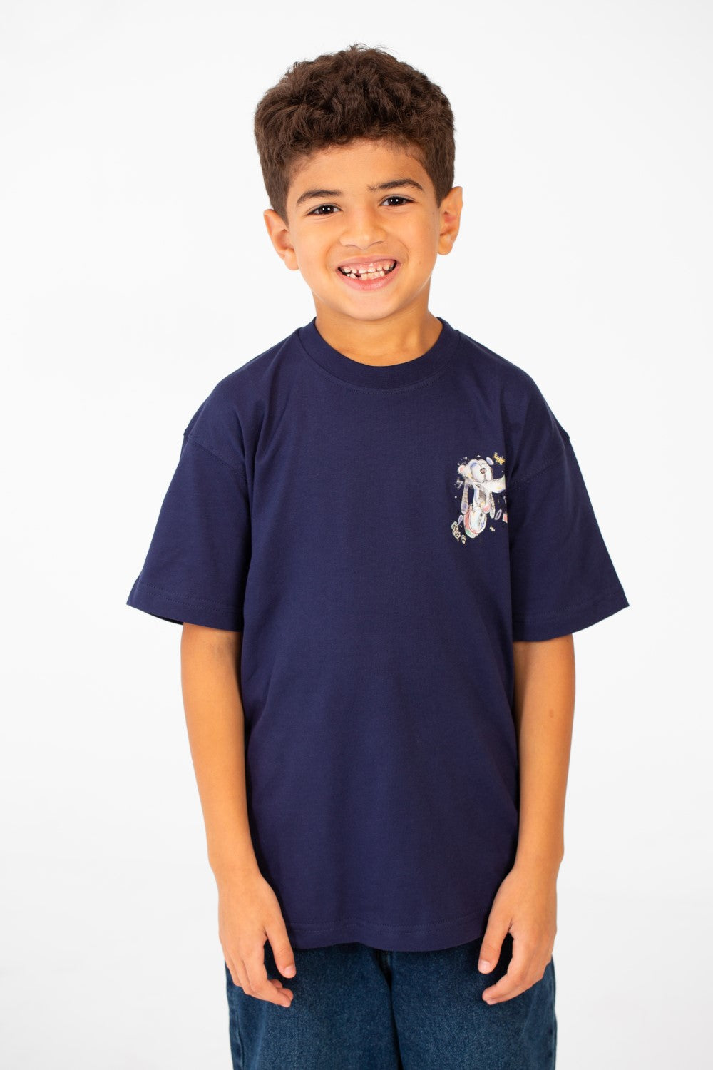 Boy's Oversized Crew Neck Front And Back Print Half Sleeves T-shirt