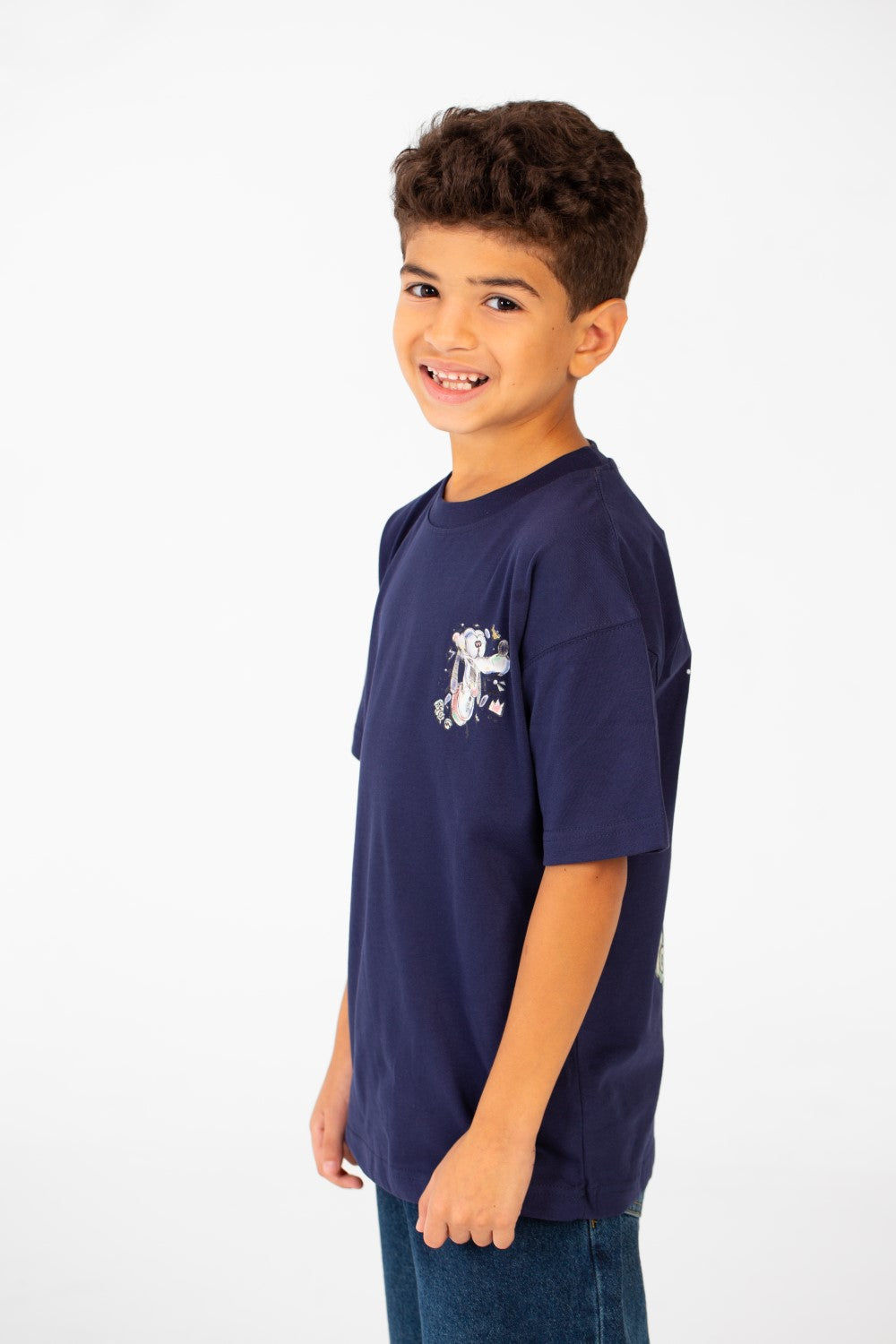 Boy's Oversized Crew Neck Front And Back Print Half Sleeves T-shirt