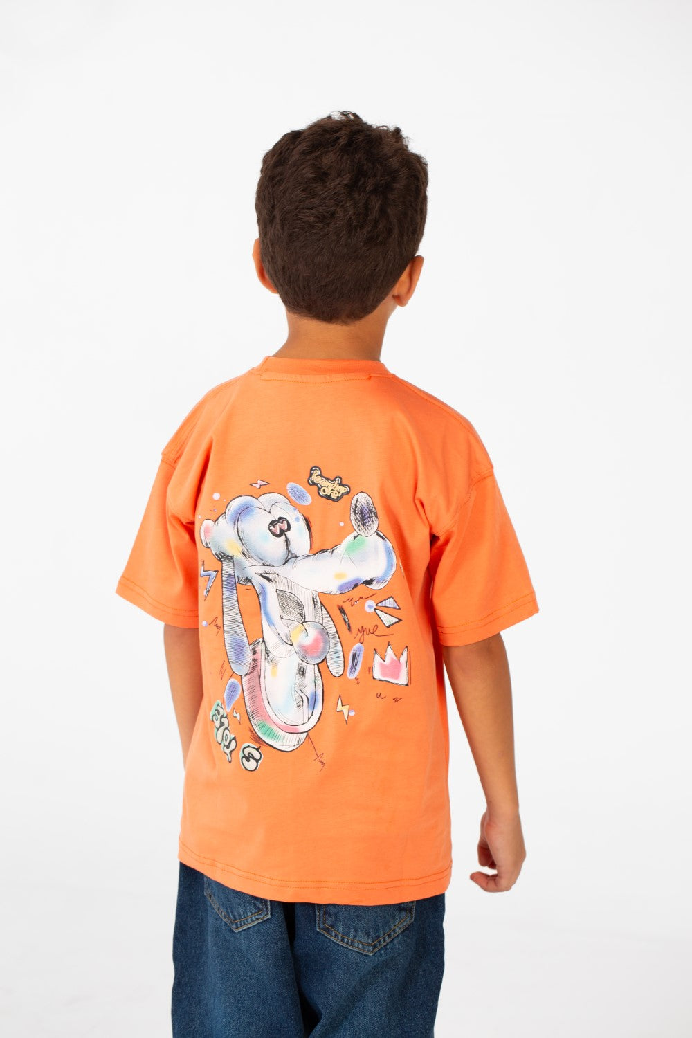 Boy's Oversized Crew Neck Front And Back Print Half Sleeves T-shirt