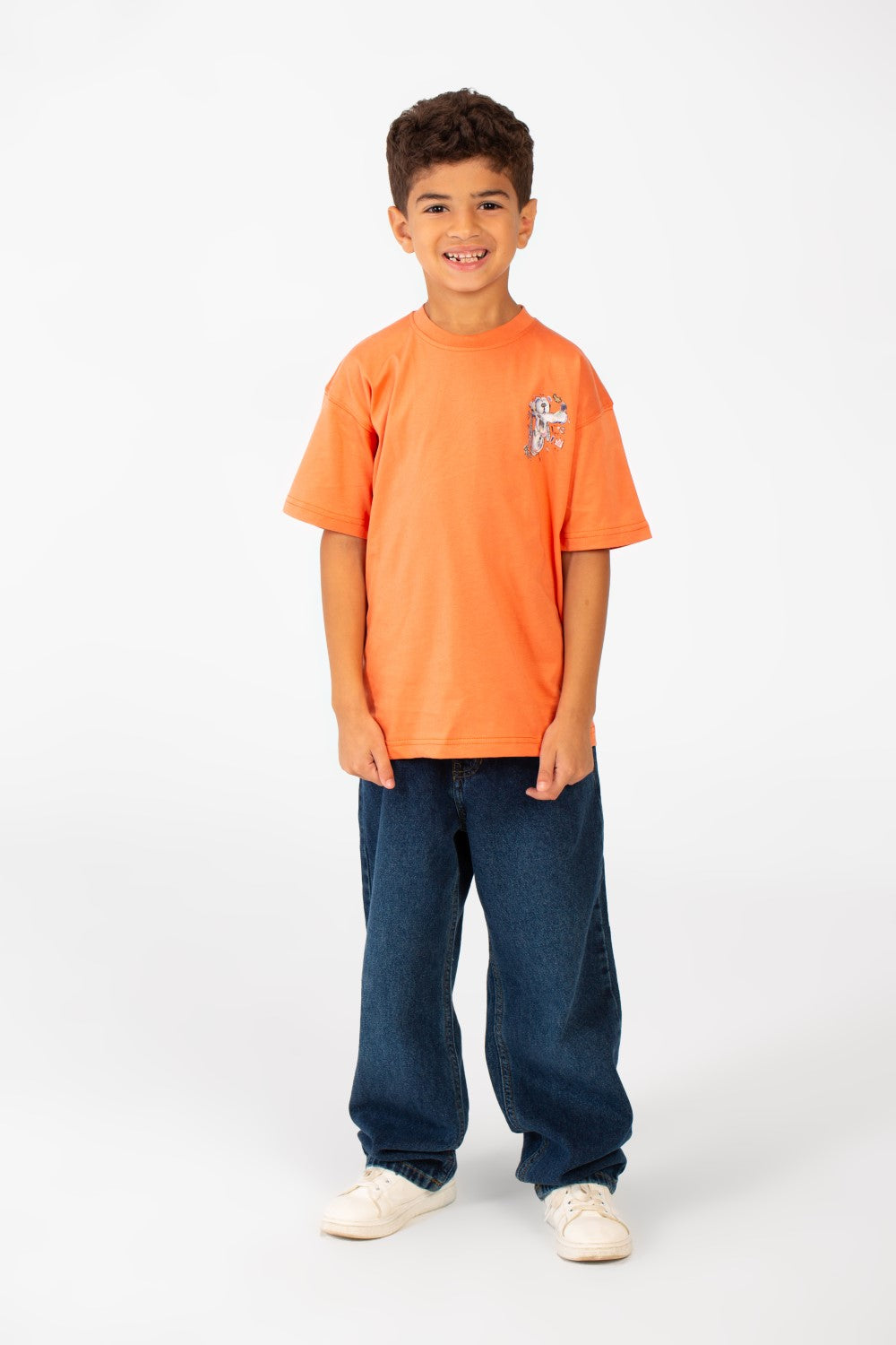 Boy's Oversized Crew Neck Front And Back Print Half Sleeves T-shirt