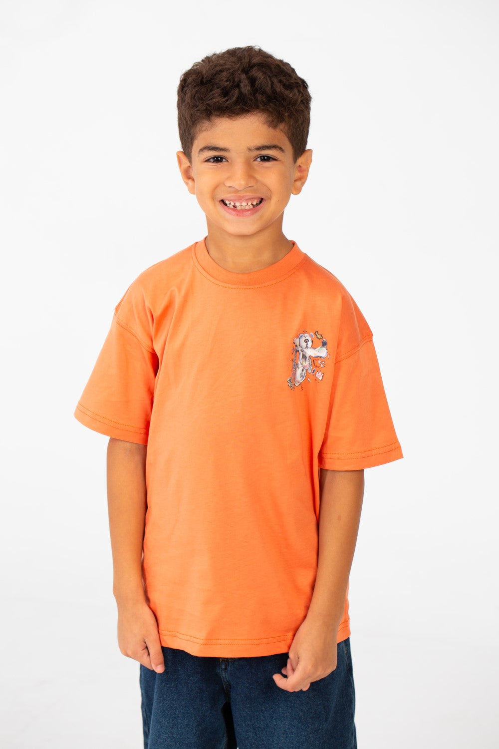 Boy's Oversized Crew Neck Front And Back Print Half Sleeves T-shirt