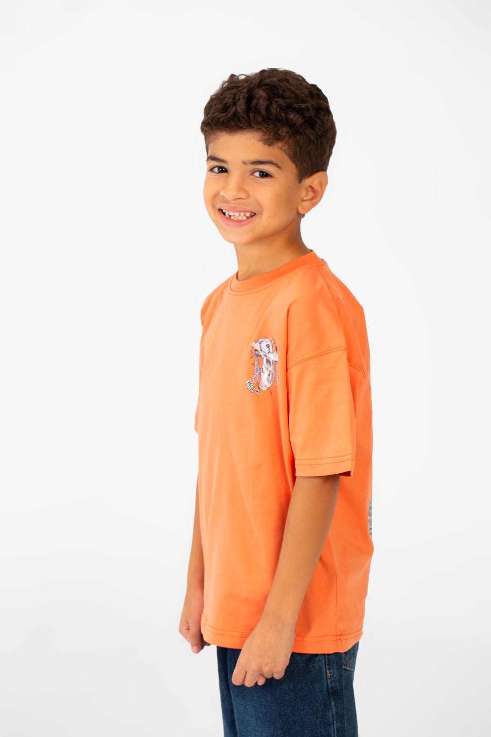 Boy's Oversized Crew Neck Front And Back Print Half Sleeves T-shirt