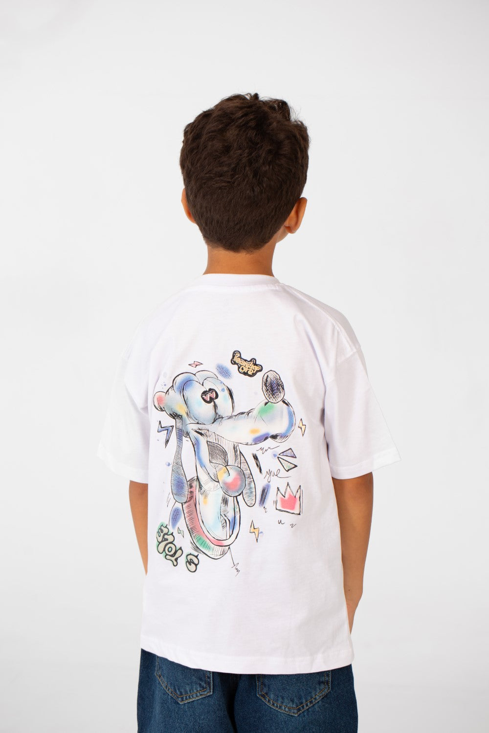 Boy's Oversized Crew Neck Front And Back Print Half Sleeves T-shirt