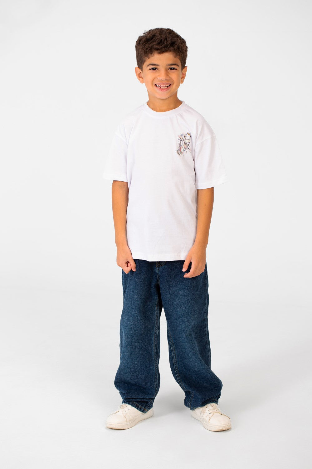 Boy's Oversized Crew Neck Front And Back Print Half Sleeves T-shirt