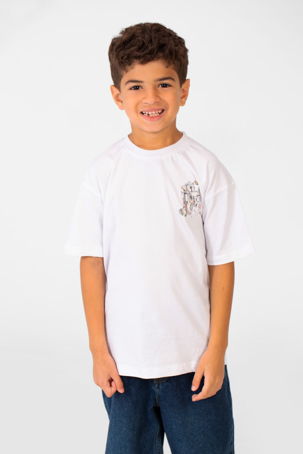 Boy's Oversized Crew Neck Front And Back Print Half Sleeves T-shirt