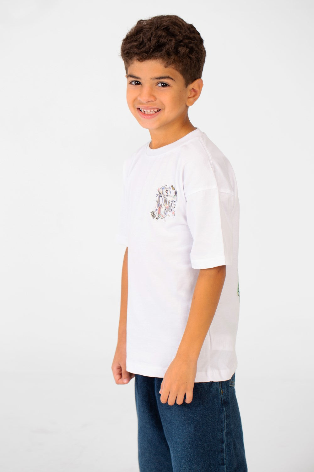 Boy's Oversized Crew Neck Front And Back Print Half Sleeves T-shirt