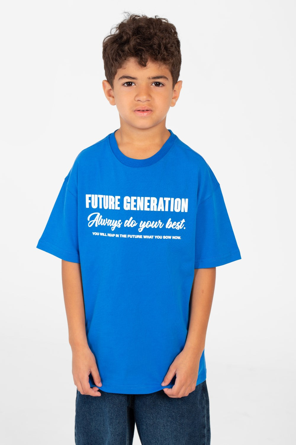 Boy's Oversized Text printed crew neck T-shirt