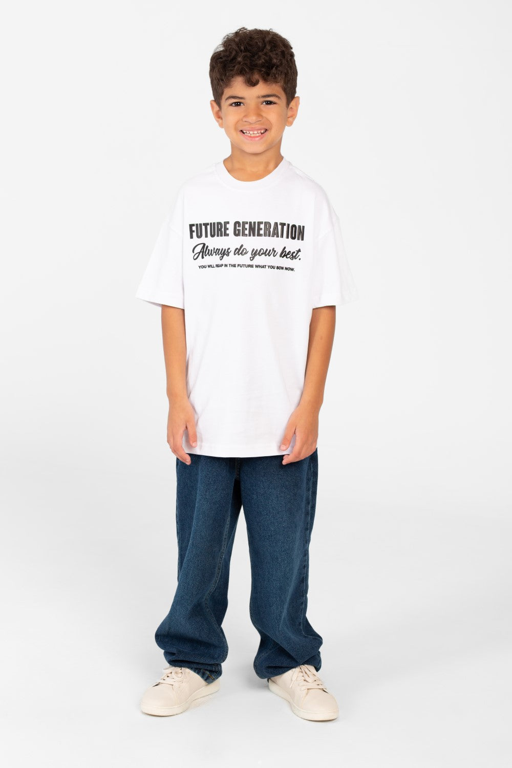 Boy's Oversized Text printed crew neck T-shirt