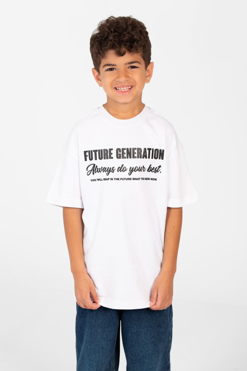 Boy's Oversized Text printed crew neck T-shirt