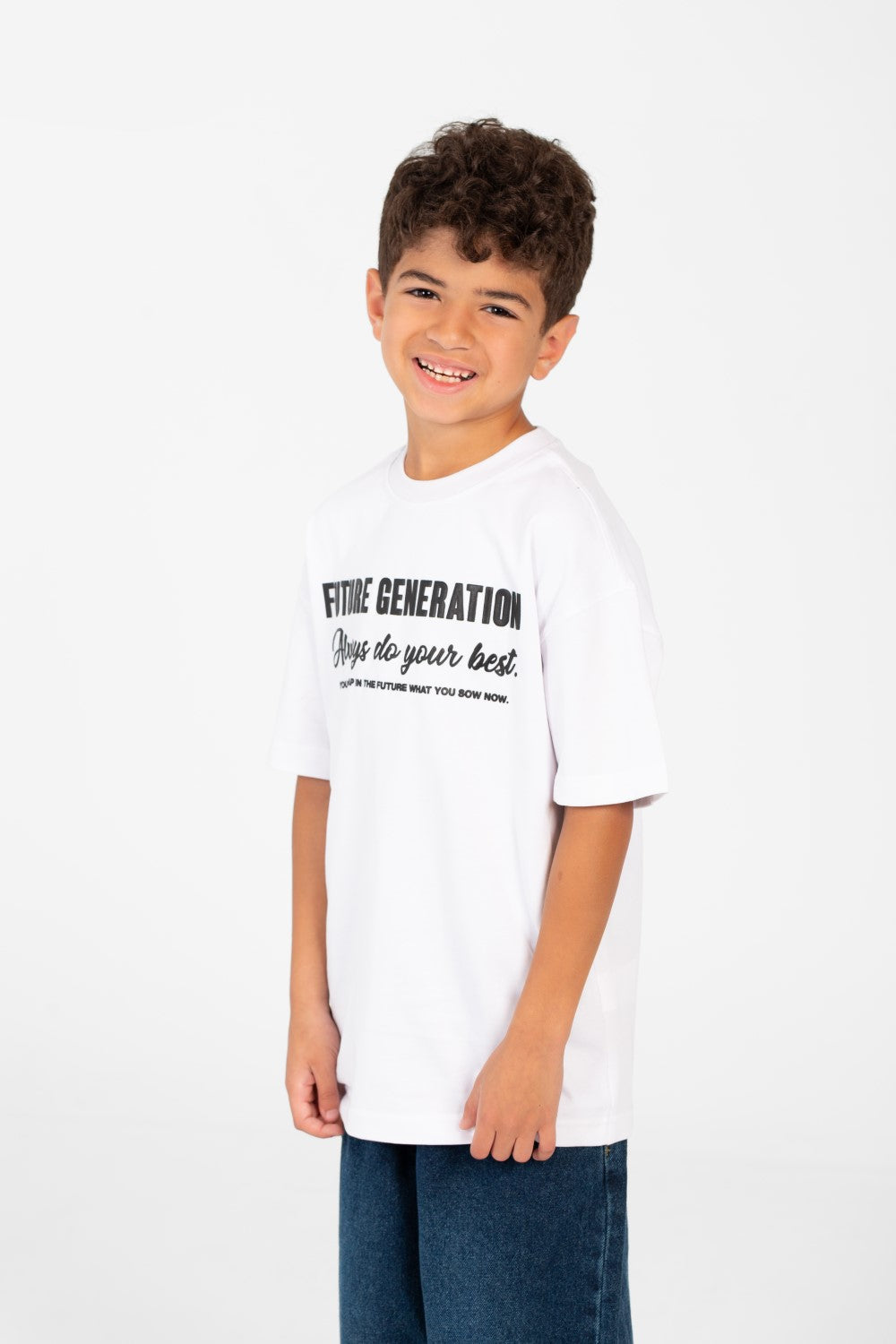 Boy's Oversized Text printed crew neck T-shirt