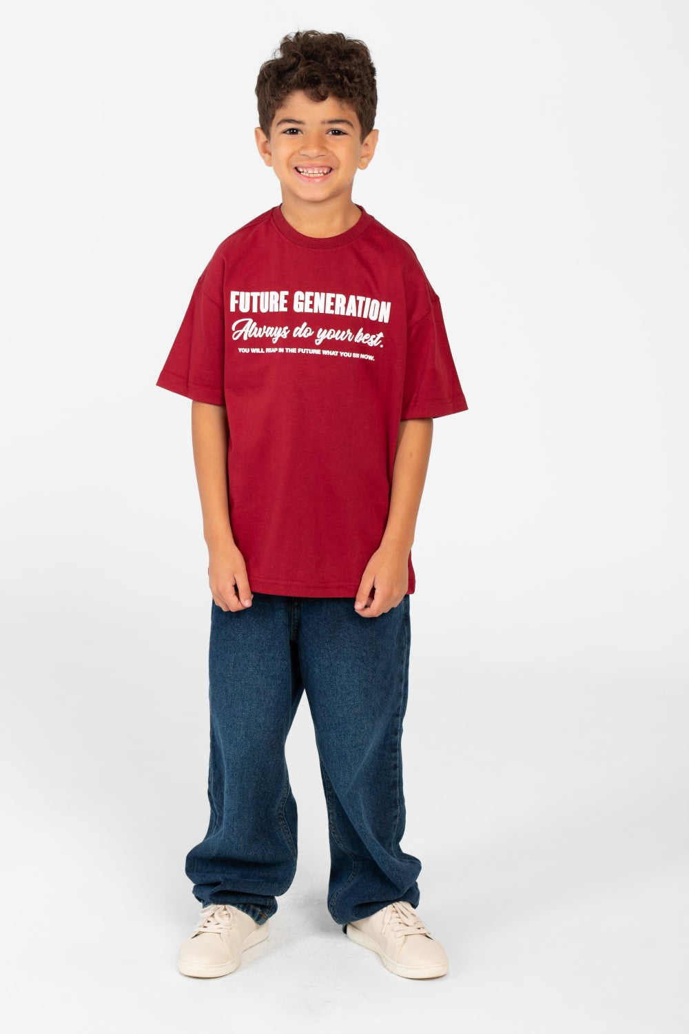 Boy's Oversized Text printed crew neck T-shirt