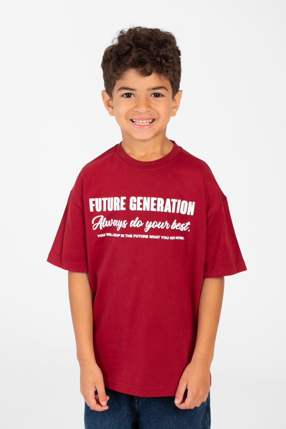 Boy's Oversized Text printed crew neck T-shirt