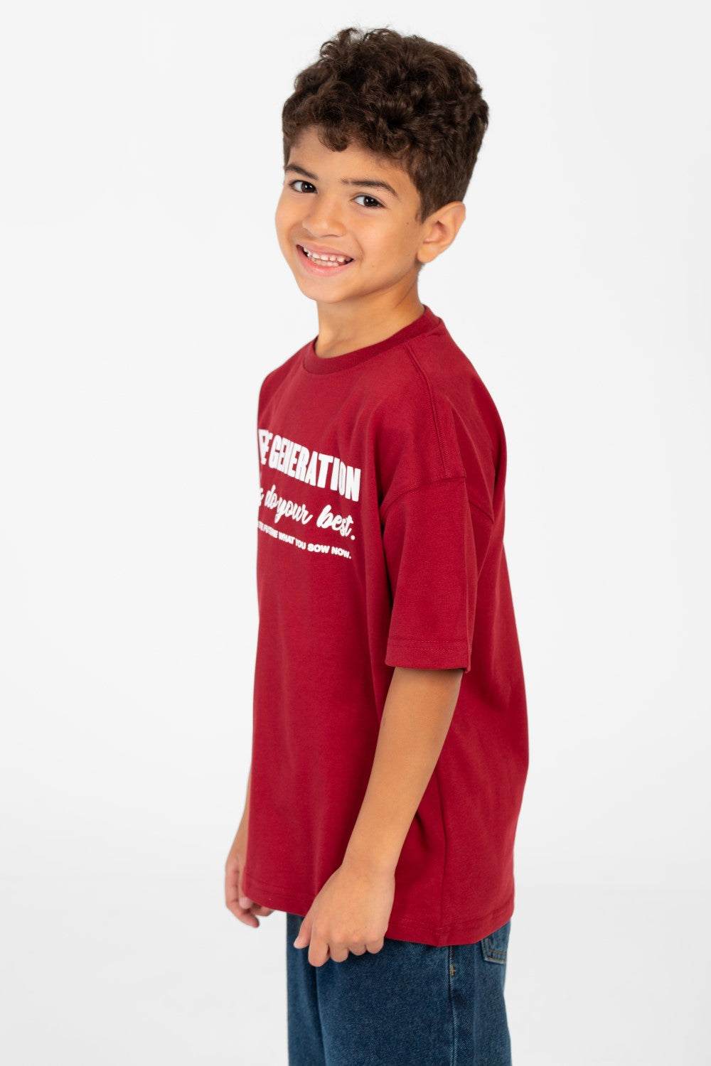 Boy's Oversized Text printed crew neck T-shirt