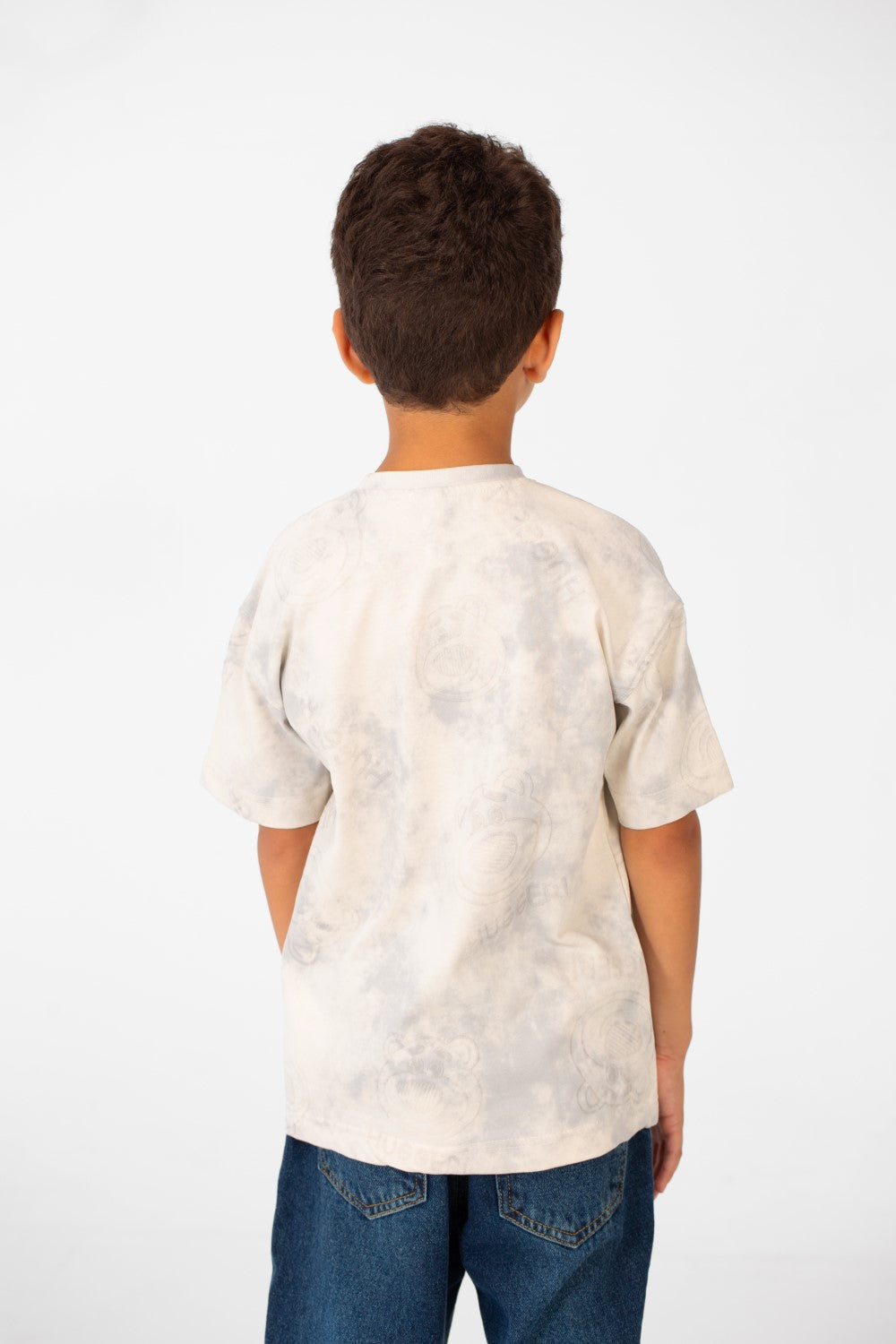 تي شيرت للأولاد بأكمام قصيرة ومقاس كبير ومصبوغ بالربطة وطبعة Hugger