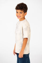 تي شيرت للأولاد بأكمام قصيرة ومقاس كبير ومصبوغ بالربطة وطبعة Hugger