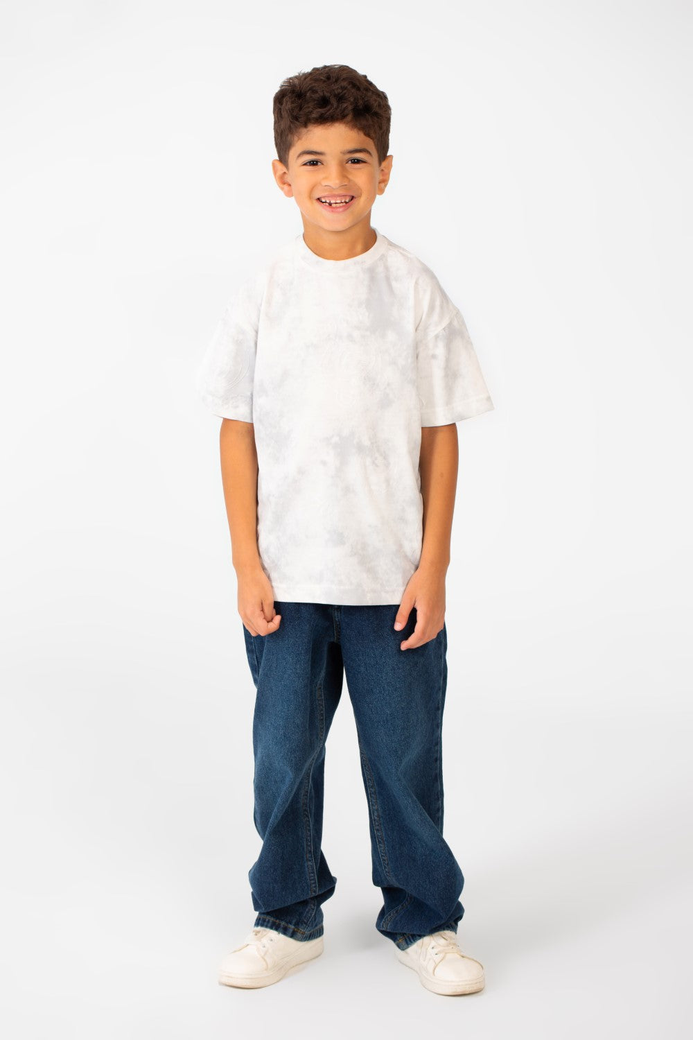 تي شيرت للأولاد بأكمام قصيرة ومقاس كبير ومصبوغ بالربطة وطبعة Hugger