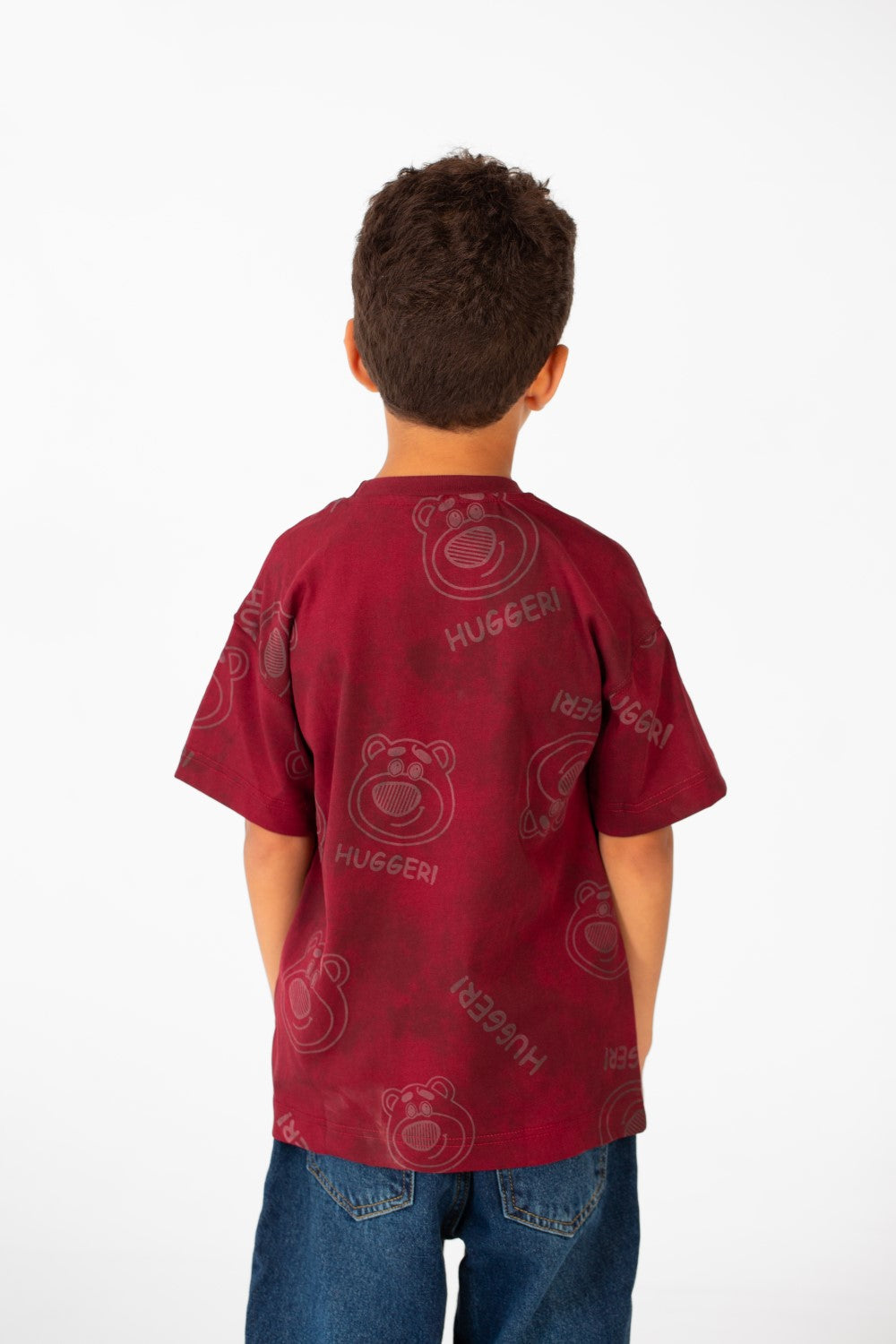 تي شيرت للأولاد بأكمام قصيرة ومقاس كبير ومصبوغ بالربطة وطبعة Hugger