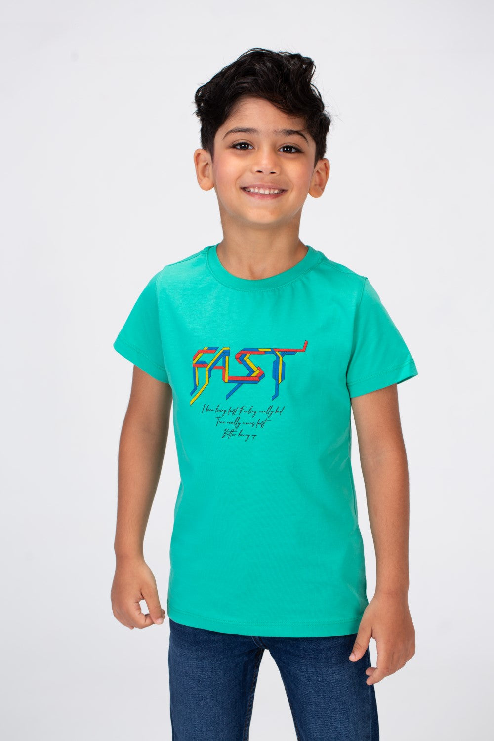 تي شيرت للأولاد بأكمام قصيرة وطباعة سريعة على الأمام والخلف