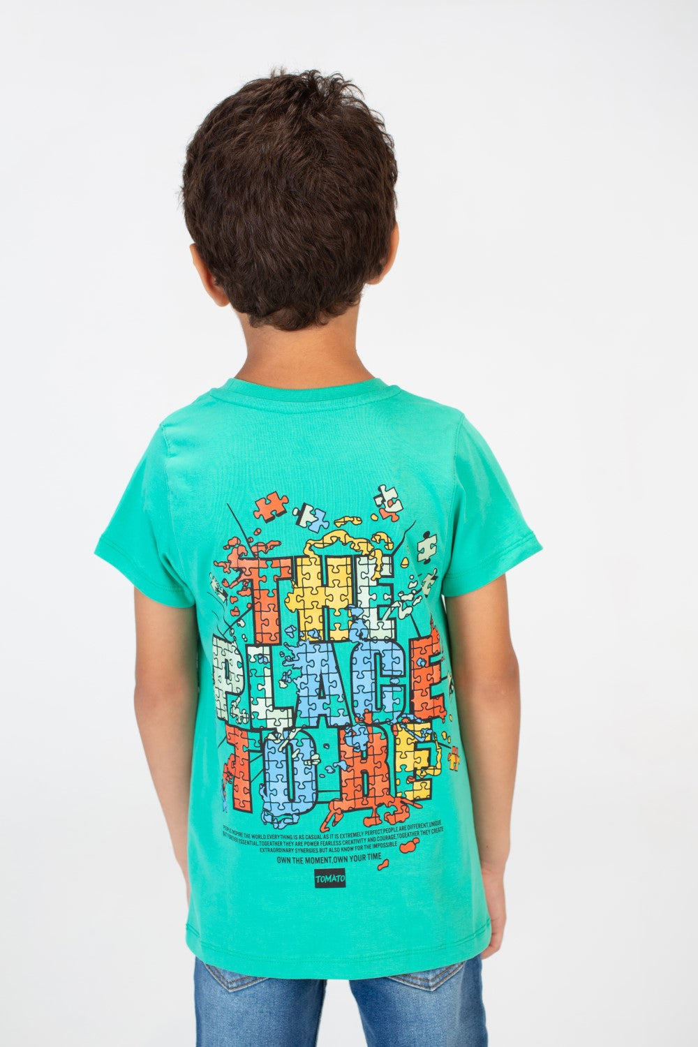 Boys Round Neck T-shirt With Half Sleeves And A Print On The Front And Back