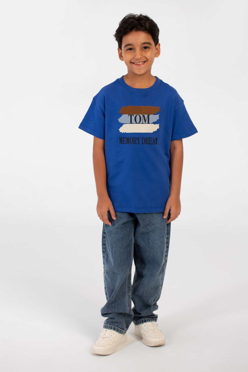 تي شيرت ميلتون صيفي كبير الحجم بأكمام قصيرة وطبعة نصية للأولاد