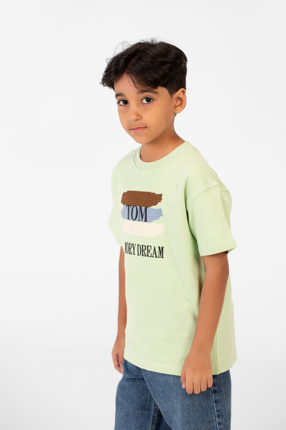 تي شيرت ميلتون صيفي كبير الحجم بأكمام قصيرة وطبعة نصية للأولاد