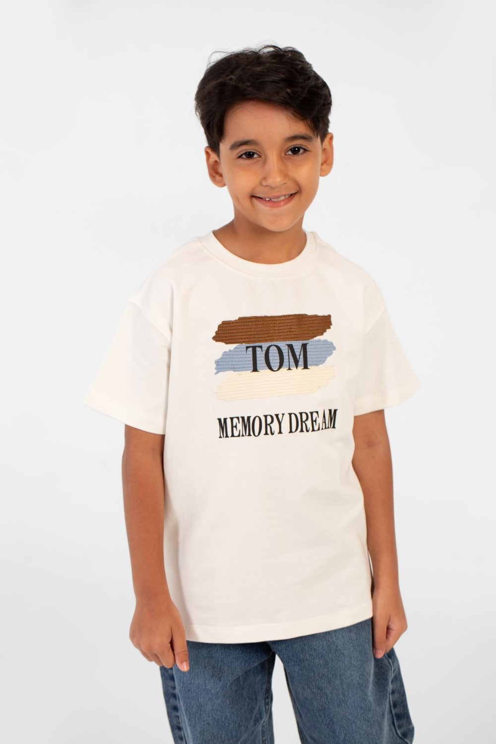 تي شيرت ميلتون صيفي كبير الحجم بأكمام قصيرة وطبعة نصية للأولاد
