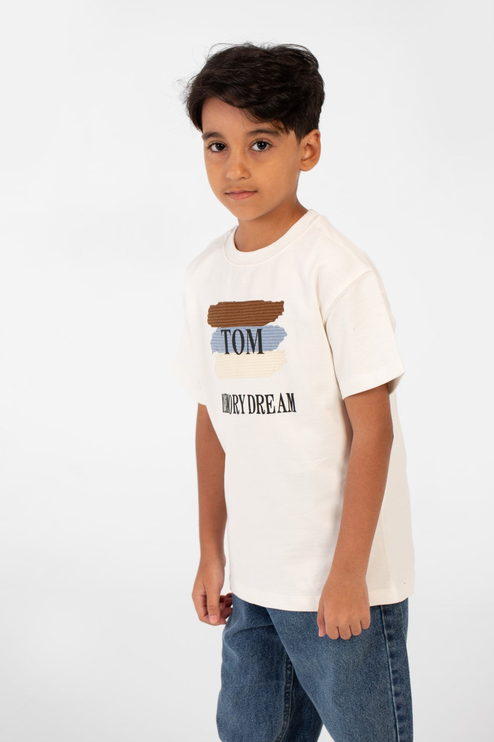 تي شيرت ميلتون صيفي كبير الحجم بأكمام قصيرة وطبعة نصية للأولاد