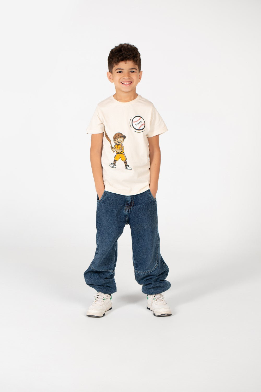 Boy's Crew Neck Text Tomato Print T-Shirt