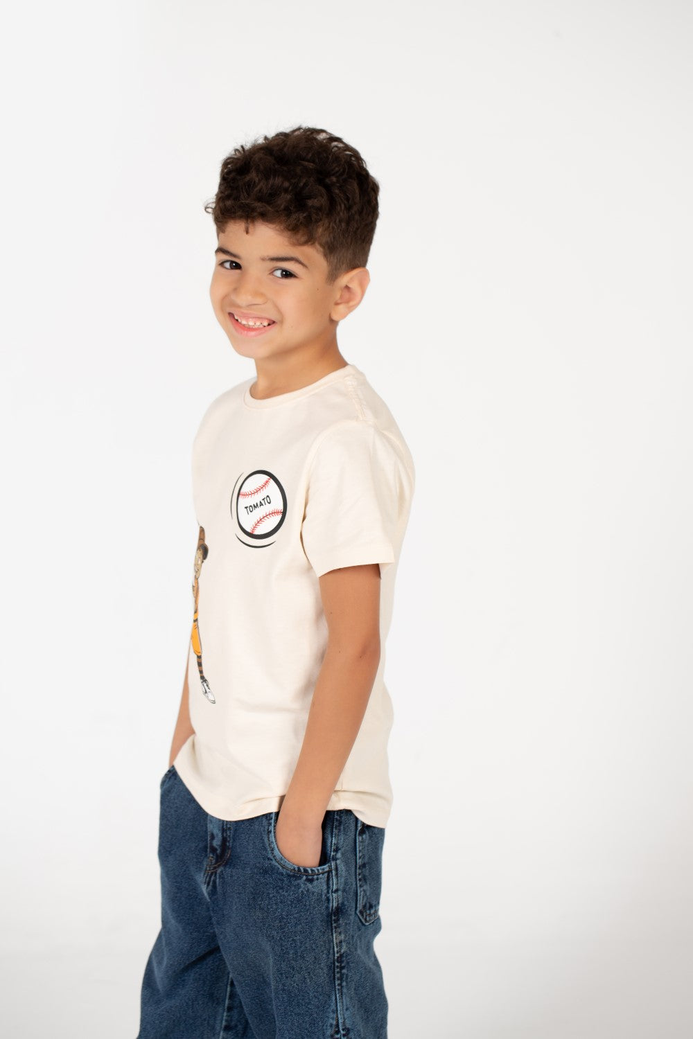 Boy's Crew Neck Text Tomato Print T-Shirt