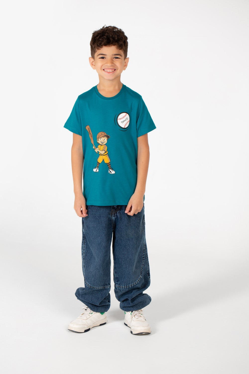 Boy's Crew Neck Text Tomato Print T-Shirt