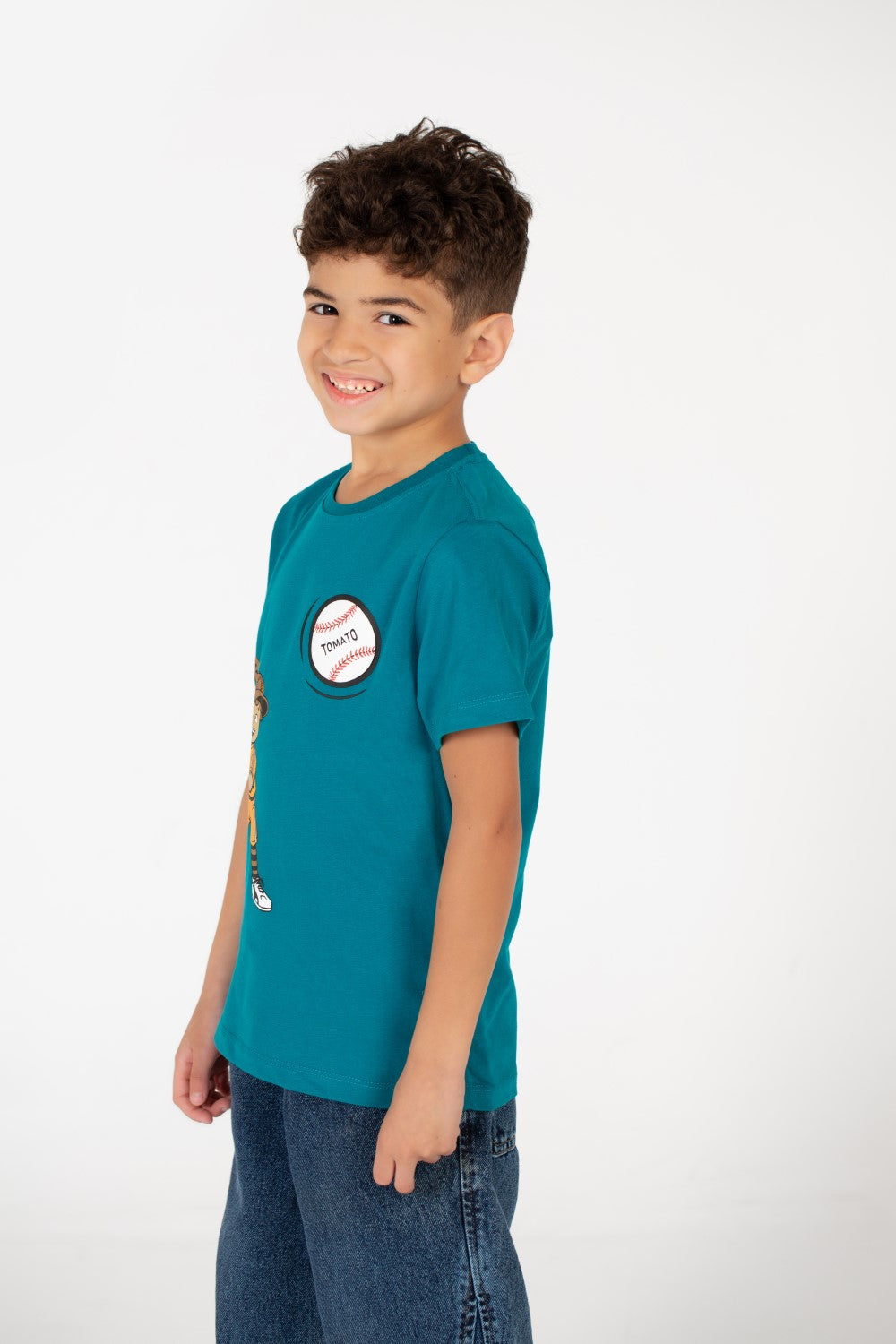 Boy's Crew Neck Text Tomato Print T-Shirt