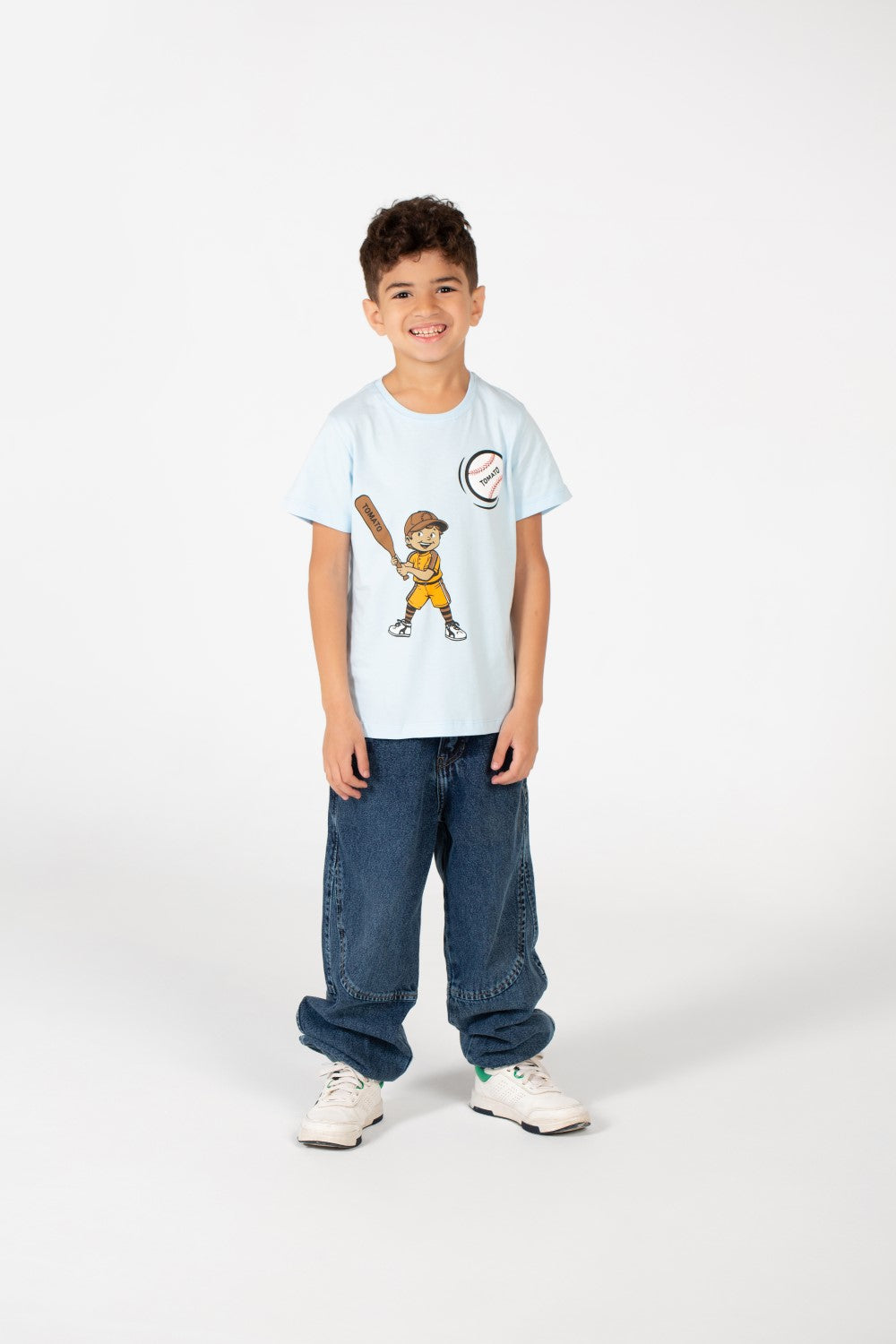 Boy's Crew Neck Text Tomato Print T-Shirt