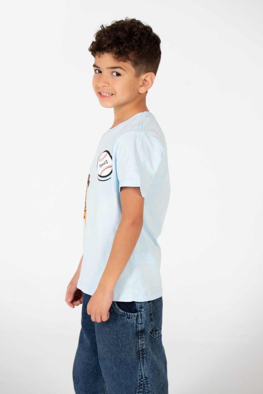 Boy's Crew Neck Text Tomato Print T-Shirt