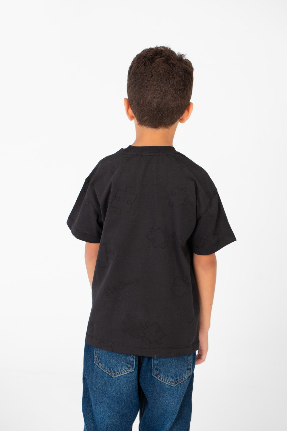 تي شيرت أساسي سادة كبير الحجم للأولاد برقبة دائرية وأكمام قصيرة