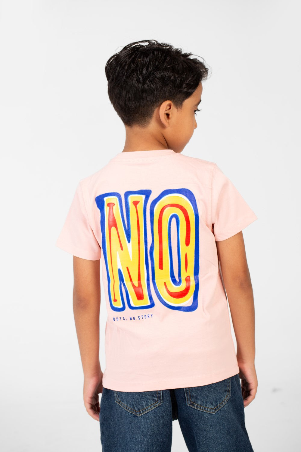 تي شيرت للأولاد بدون طباعة من الأمام والخلف بأكمام قصيرة ورقبة دائرية